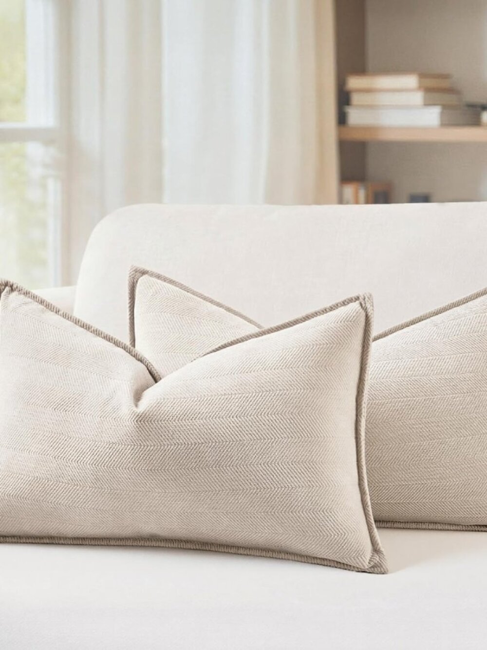 Pack of 2 Cream Beige Decorative Chenille Pillow Covers 12x20